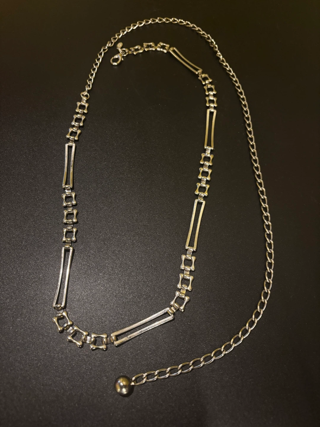 Silver Tone Chain Belt with Geometric Details