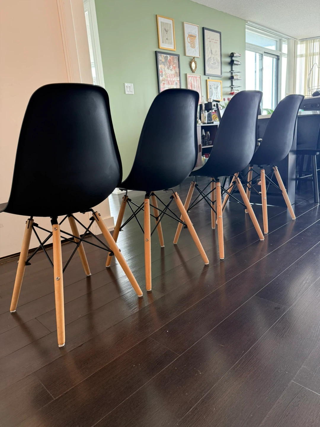 4 dinning Black Eiffel Chairs with Wood Legs - photo 3
