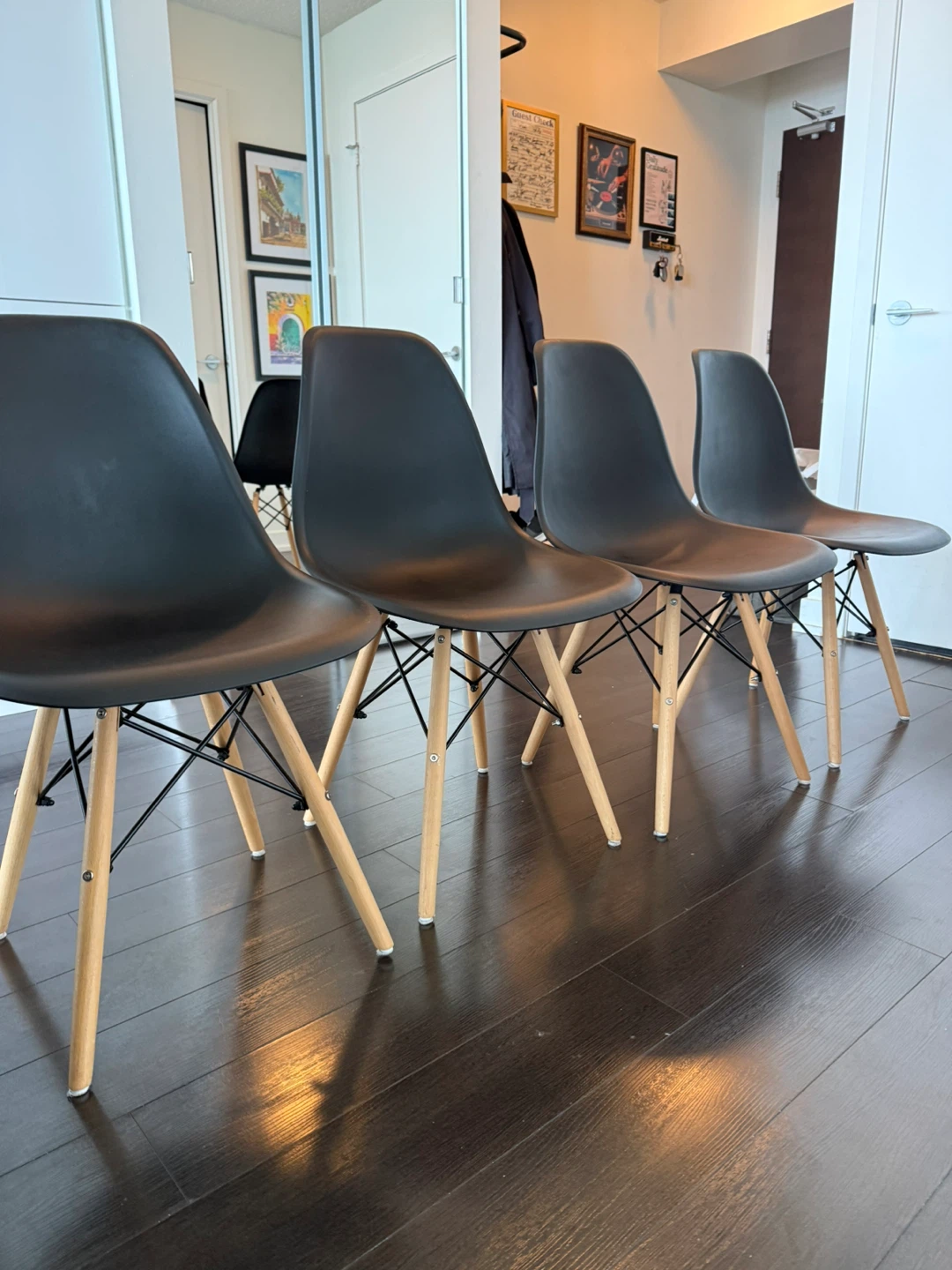 4 dinning Black Eiffel Chairs with Wood Legs - photo 2