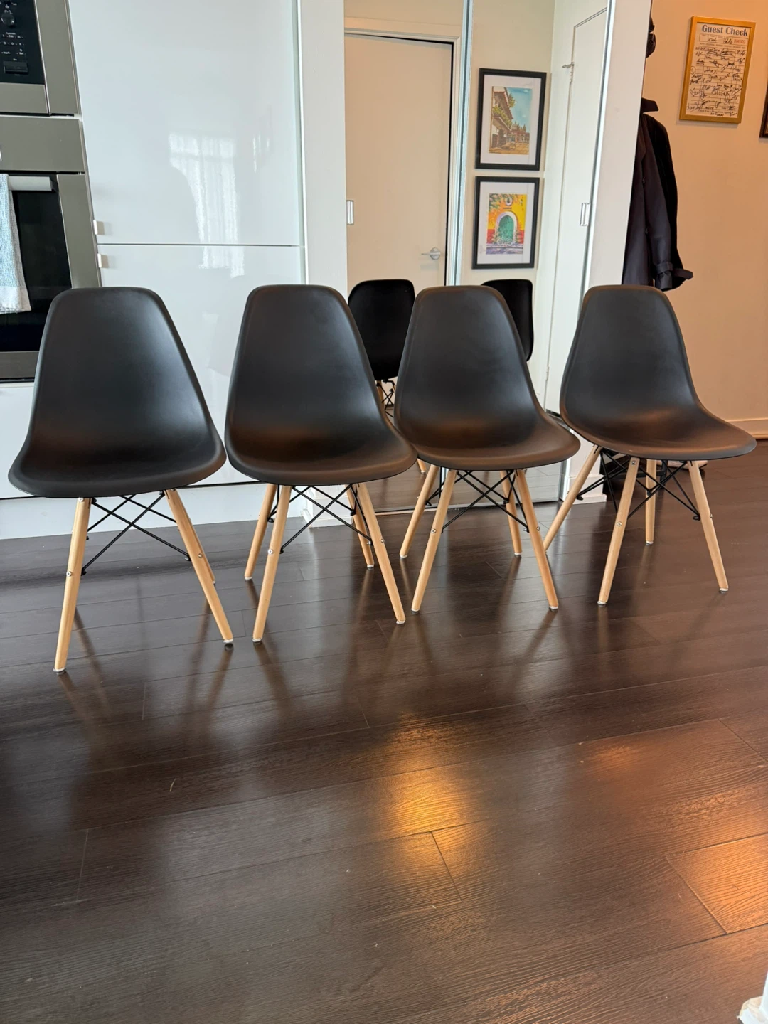 4 dinning Black Eiffel Chairs with Wood Legs