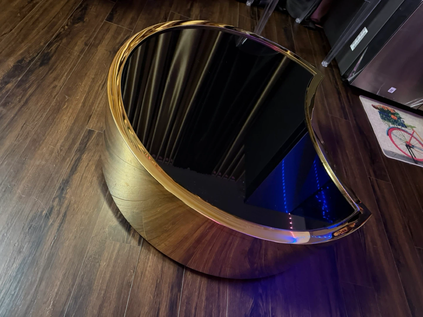 Modern Crescent Coffee Table with Black Glass Top and Gold Trim - photo 3