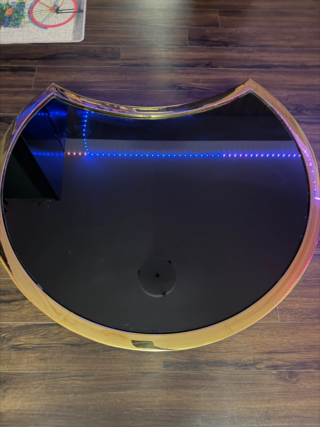 Modern Crescent Coffee Table with Black Glass Top and Gold Trim - photo 5