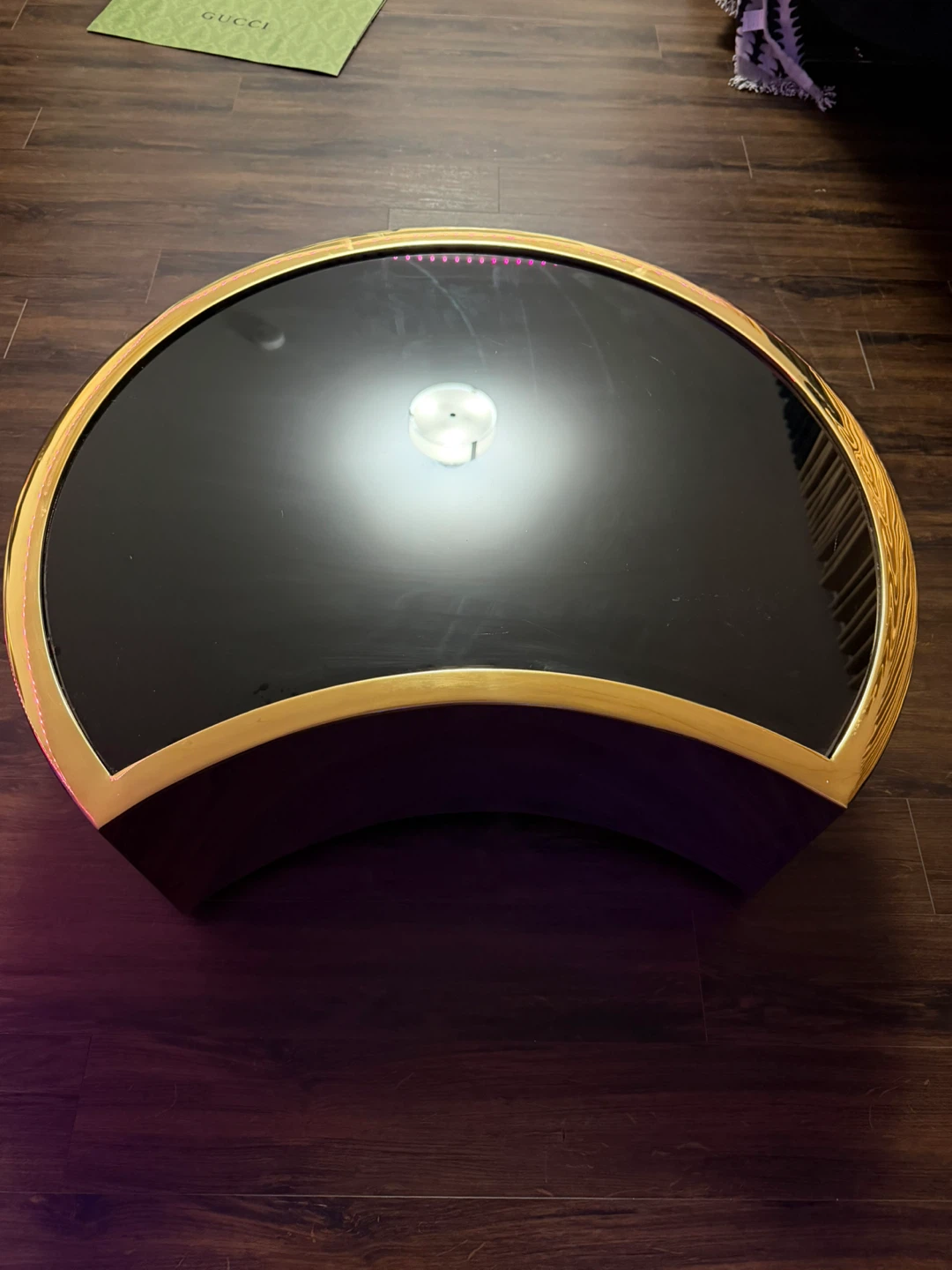 Modern Crescent Coffee Table with Black Glass Top and Gold Trim - photo 4