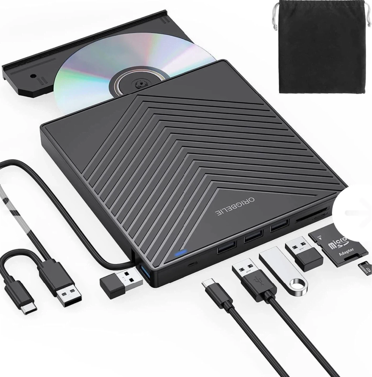 ORIGBELE USB External CD/DVD Drive with USB Hub