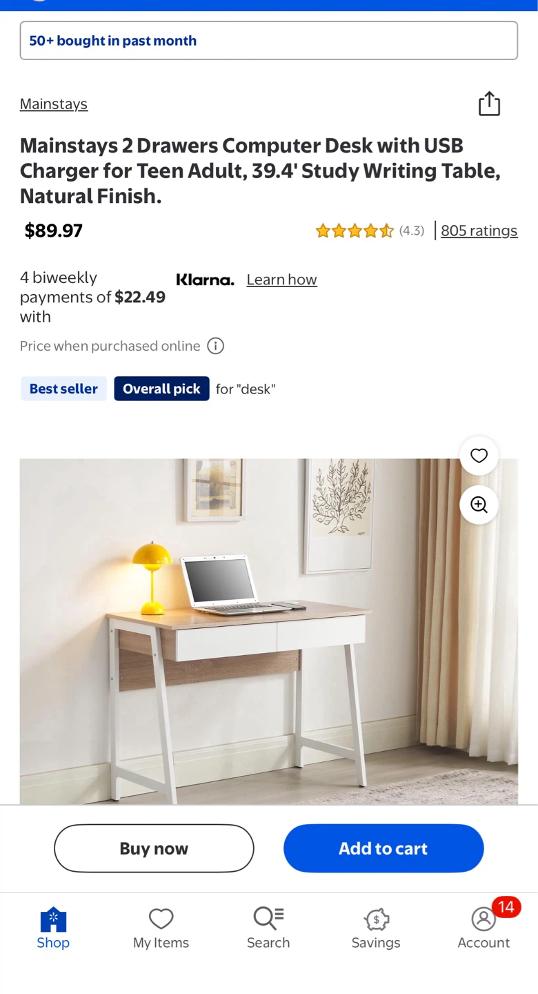 Mainstays 2 Drawers Computer Desk with USB Charger - photo 5