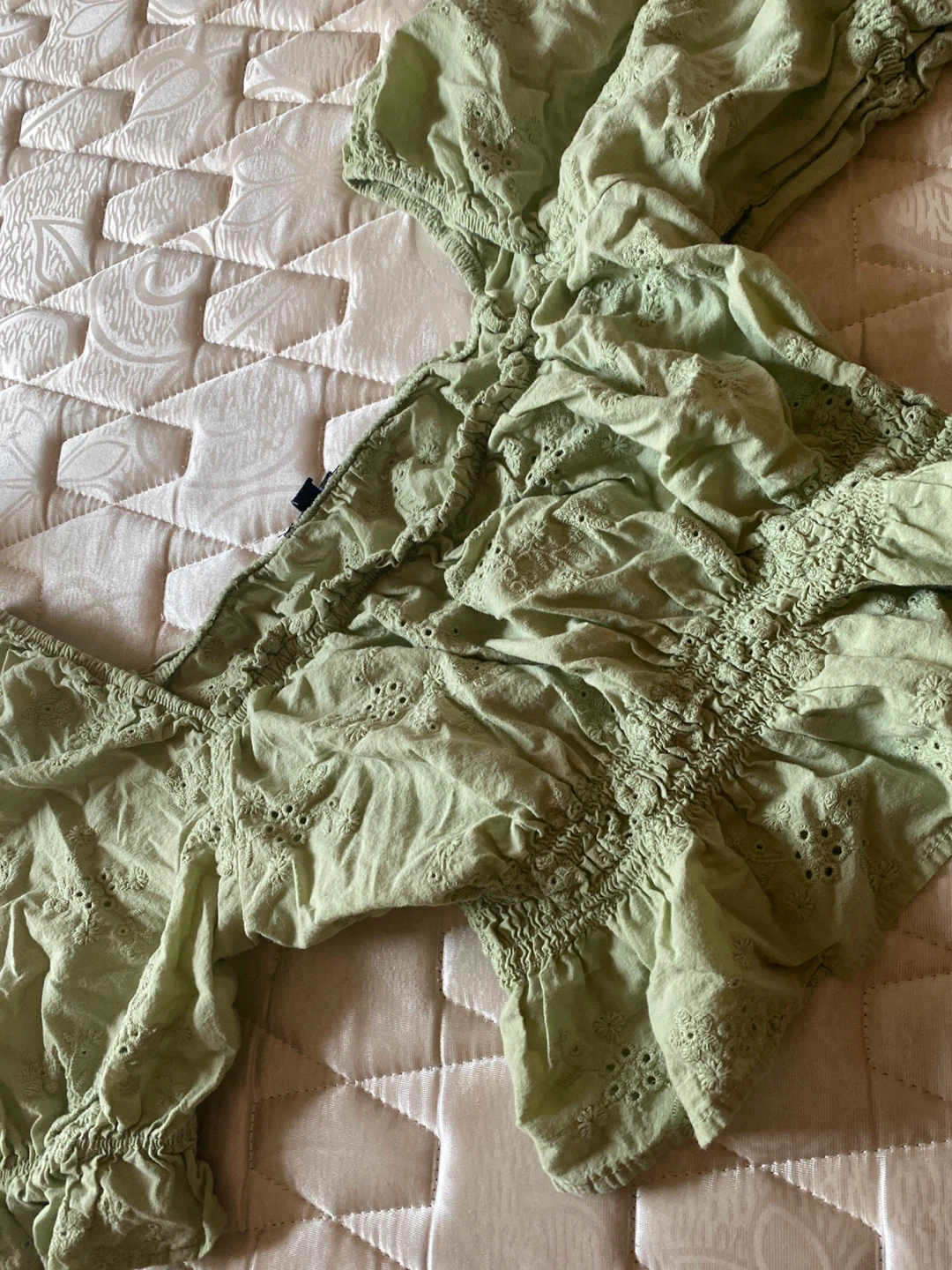 Sage green Eyelet Puff Sleeve Top - Medium - photo 3