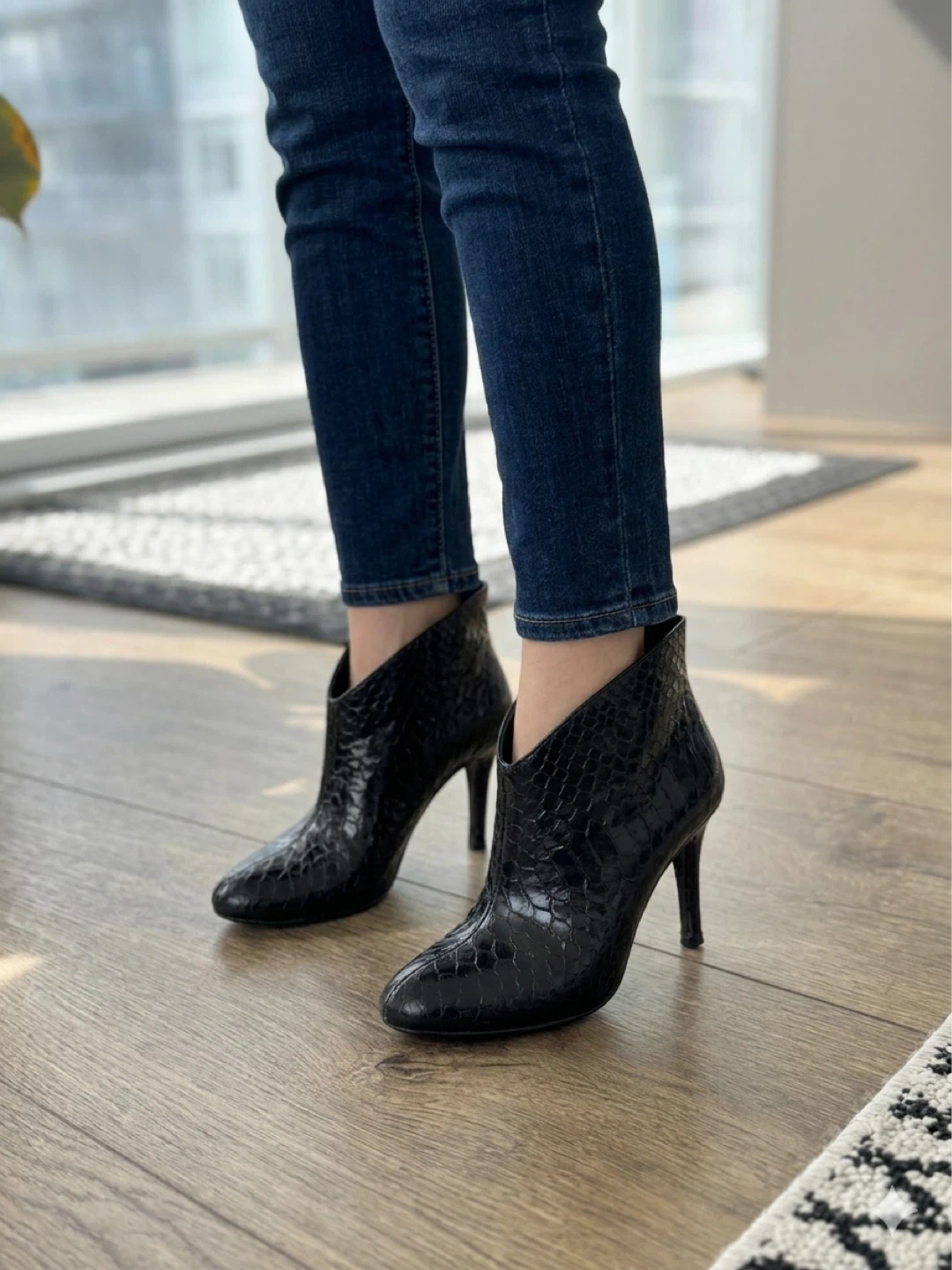 Vince Camuto Black Embossed Ankle Boots