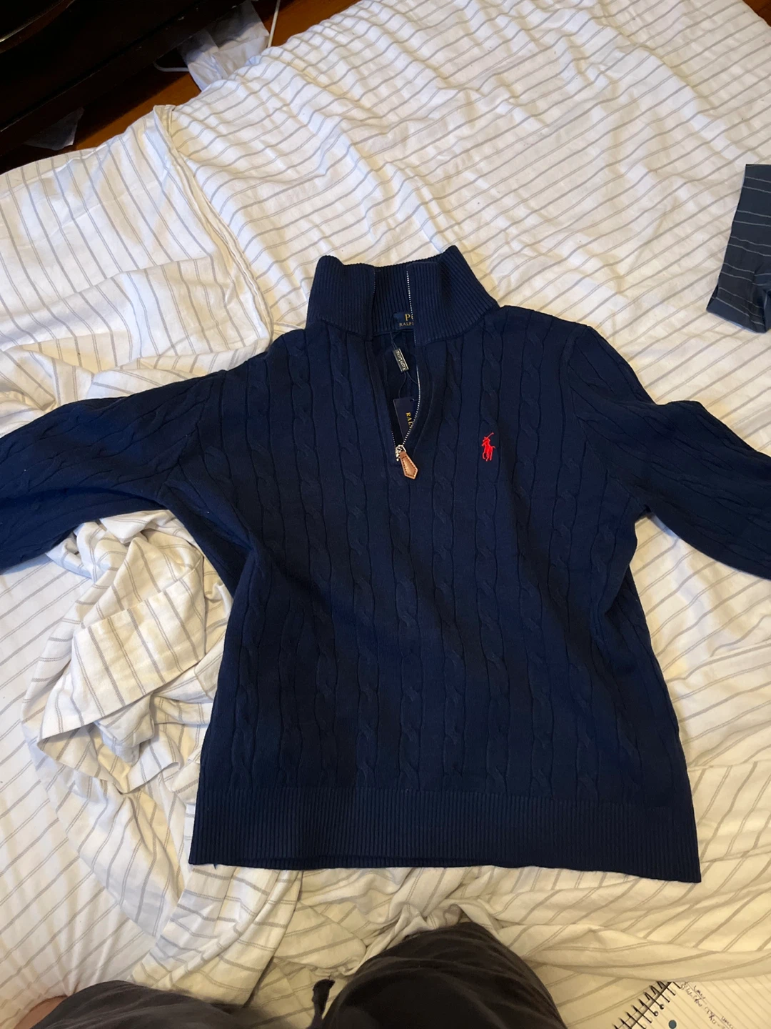 Polo Ralph Lauren Navy Cable Knit 1/4 Zip Sweater - Size L