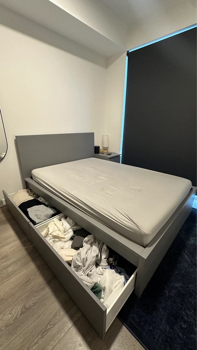 Grey IKEA Malm Bed w/ 2 drawers - Full Size - photo 2
