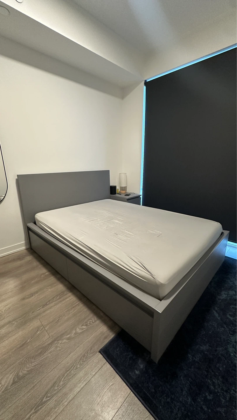 Grey IKEA Malm Bed w/ 2 drawers - Full Size