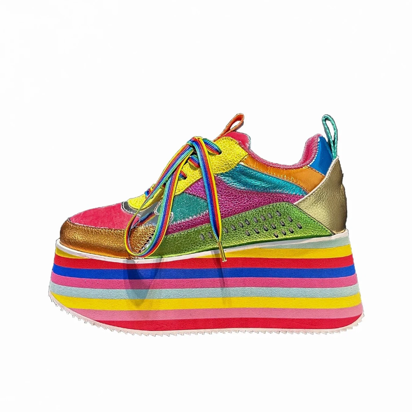 Colourful Platform Sneakers with Rainbow Striped Soles - photo 5