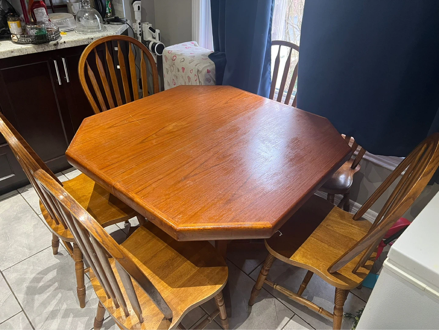 Wooden Octagon Dining Table with 4 Chairs - photo 2