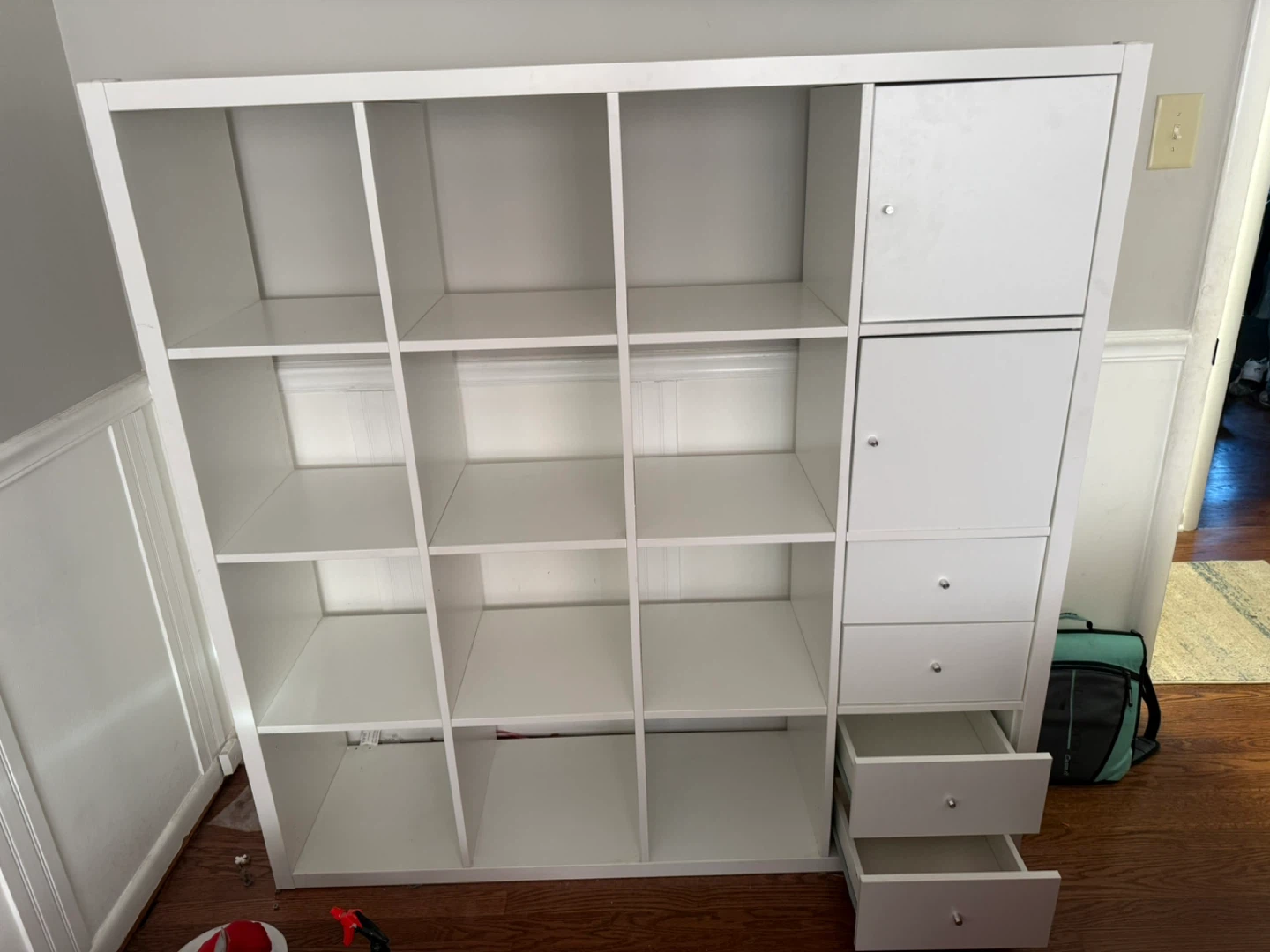 White IKEA KALLAX Shelf Unit with 4 Drawers and 2 Doors - photo 3
