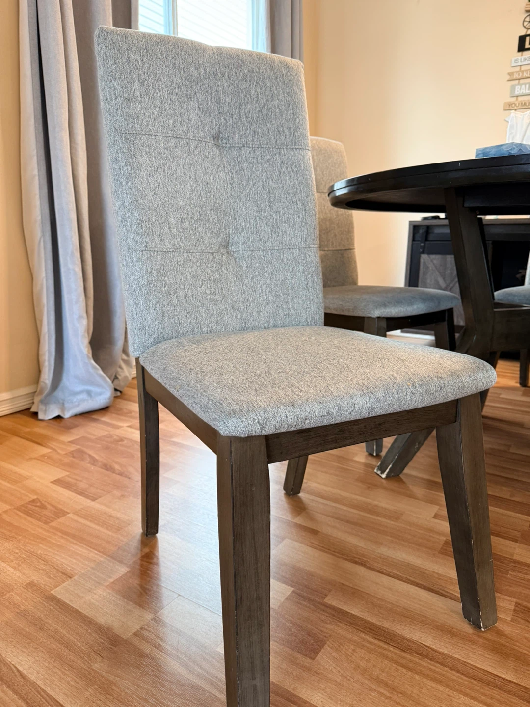 Dining Table and 4 Chairs Set - Grey Fabric