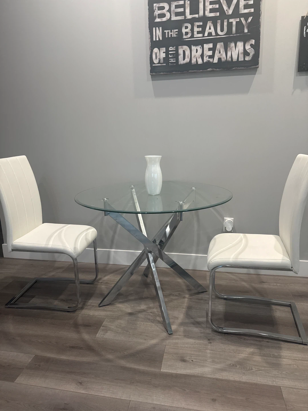 Glass Dining Table with 2 White Chairs - photo 2