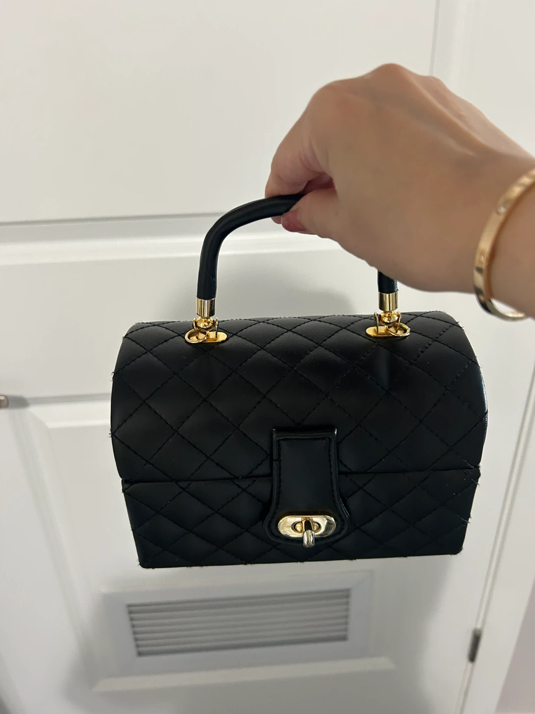 Quilted Black Vanity Case with Gold Hardware