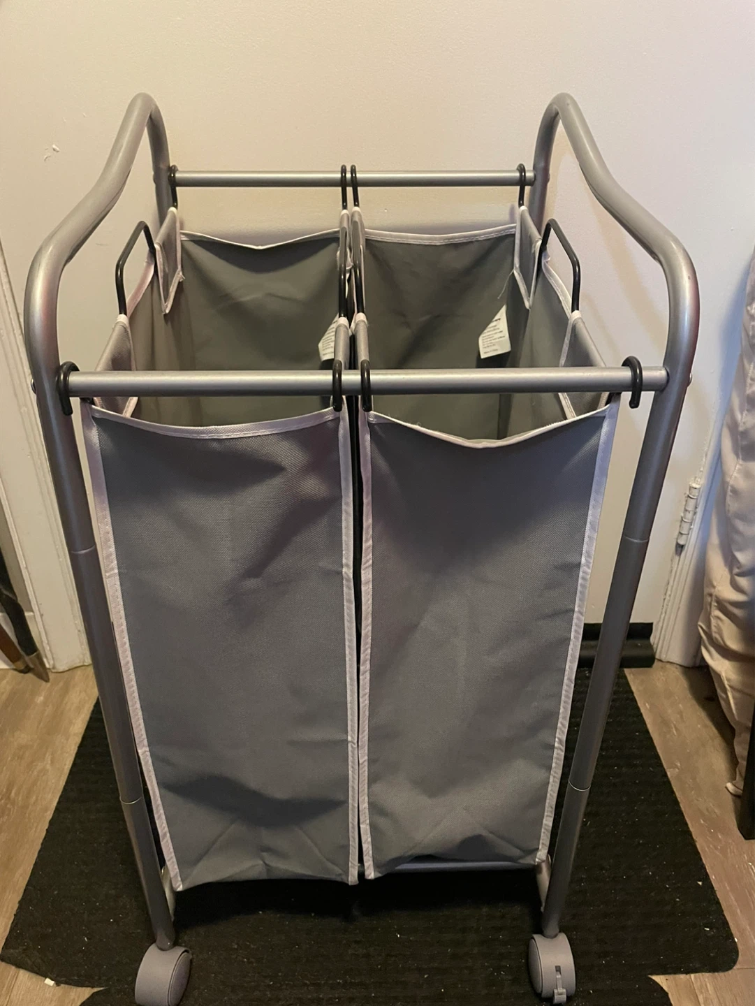 Grey Double Laundry Hamper with Wheels - photo 5