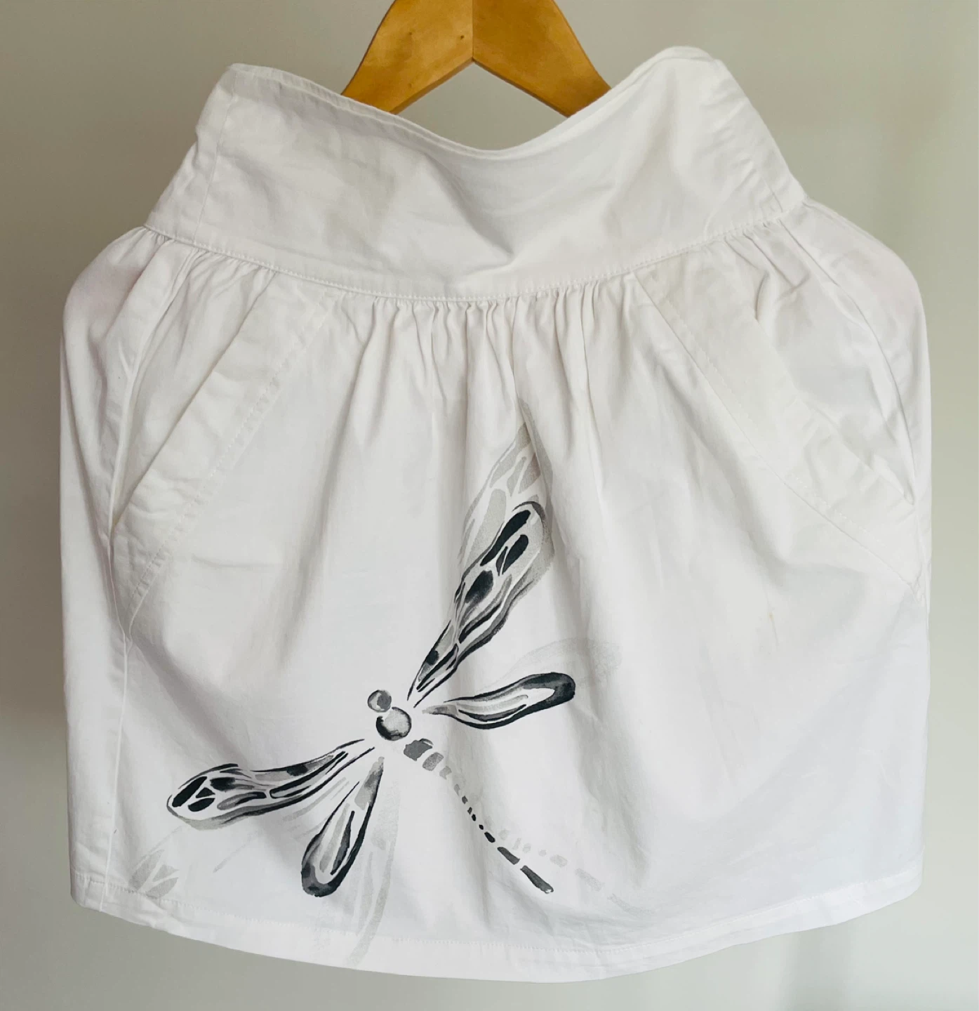 White A-line Skirt with Dragonfly Print - photo 2