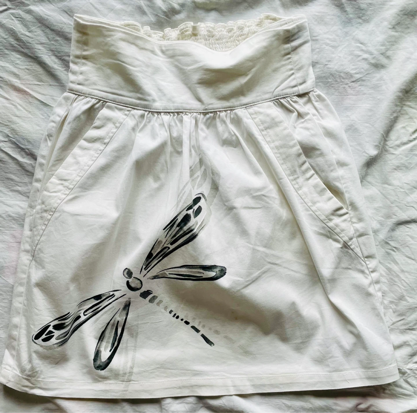 White A-line Skirt with Dragonfly Print - photo 5