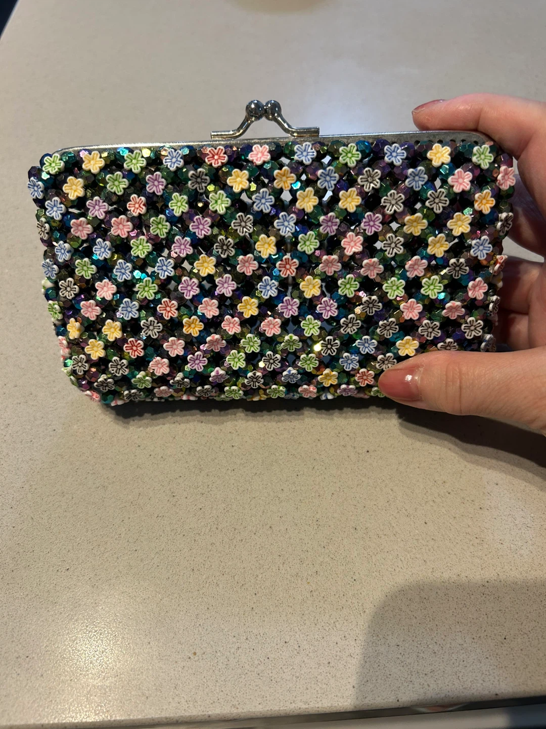 Beaded Clutch Purse with Floral Design