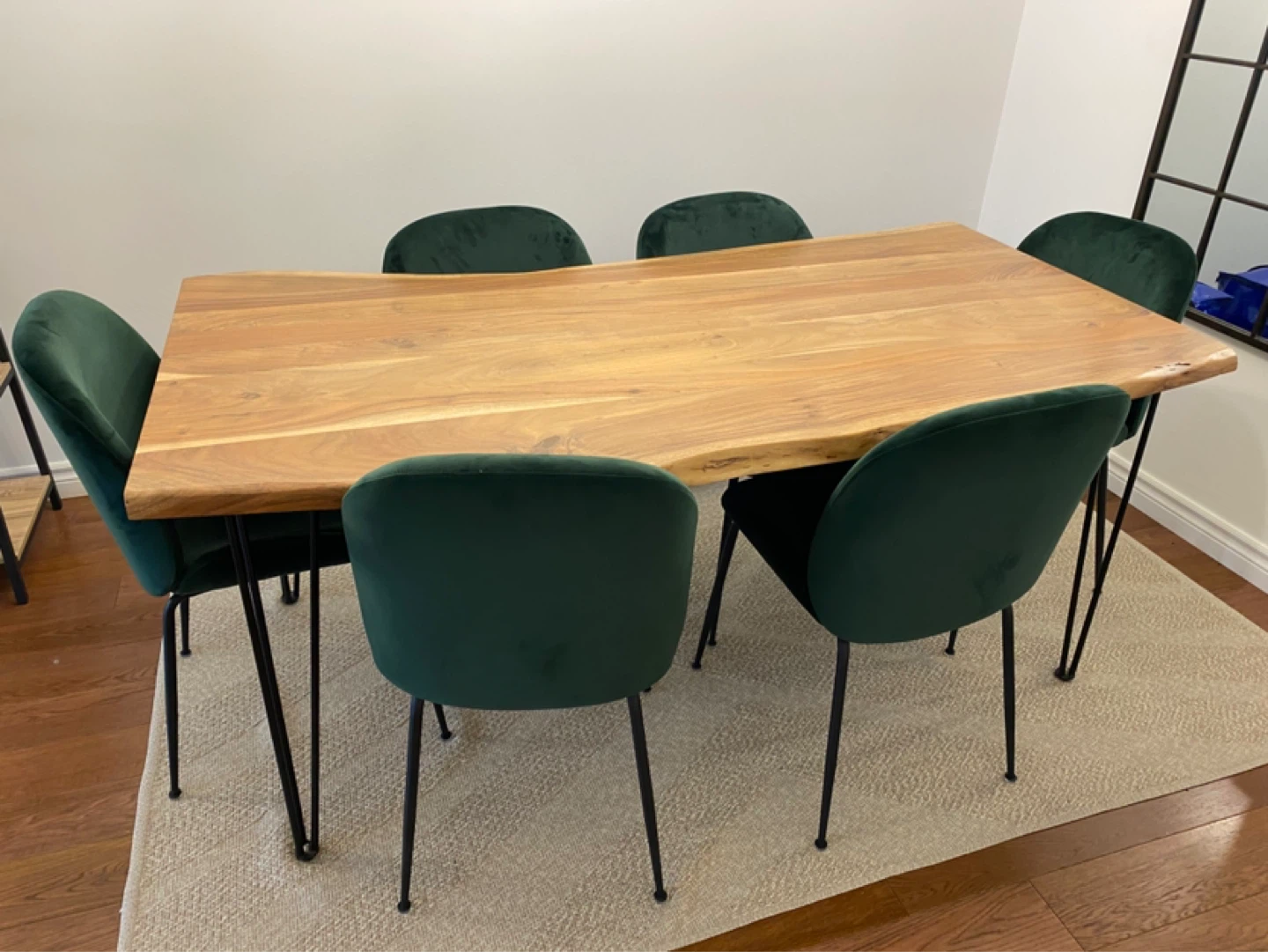 Live Edge Dining Table with 6 Green Velvet Chairs - photo 2
