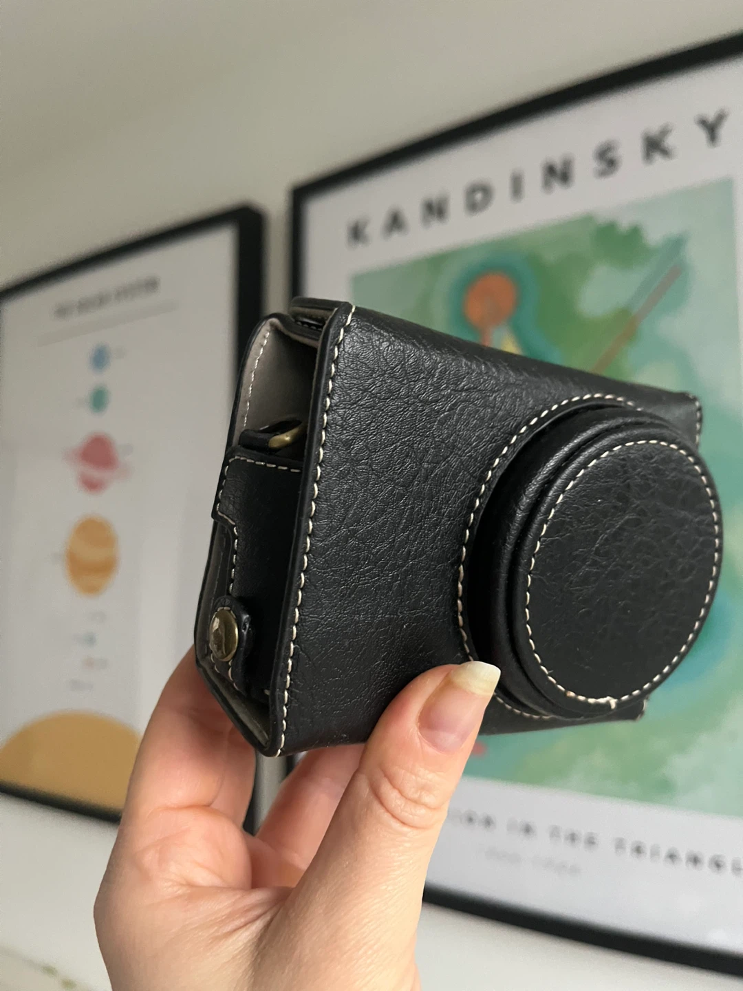 Black Faux Leather Camera Case with Strap