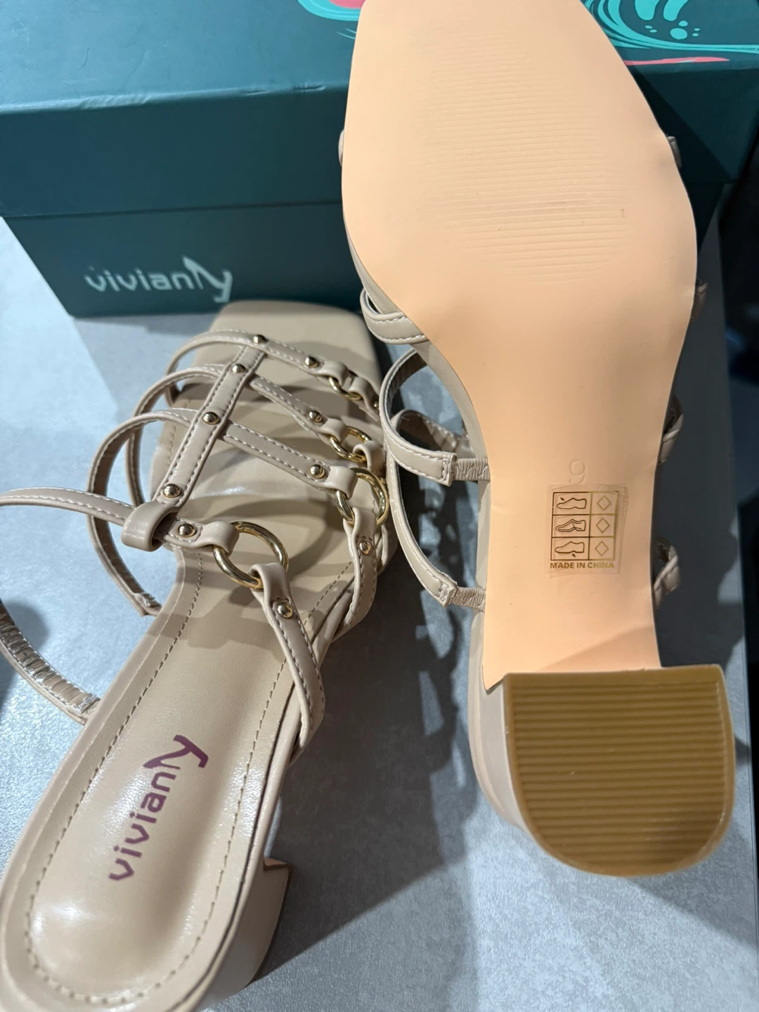 Vivianly Women's Beige Strappy Heeled Sandals Size 9 - photo 4