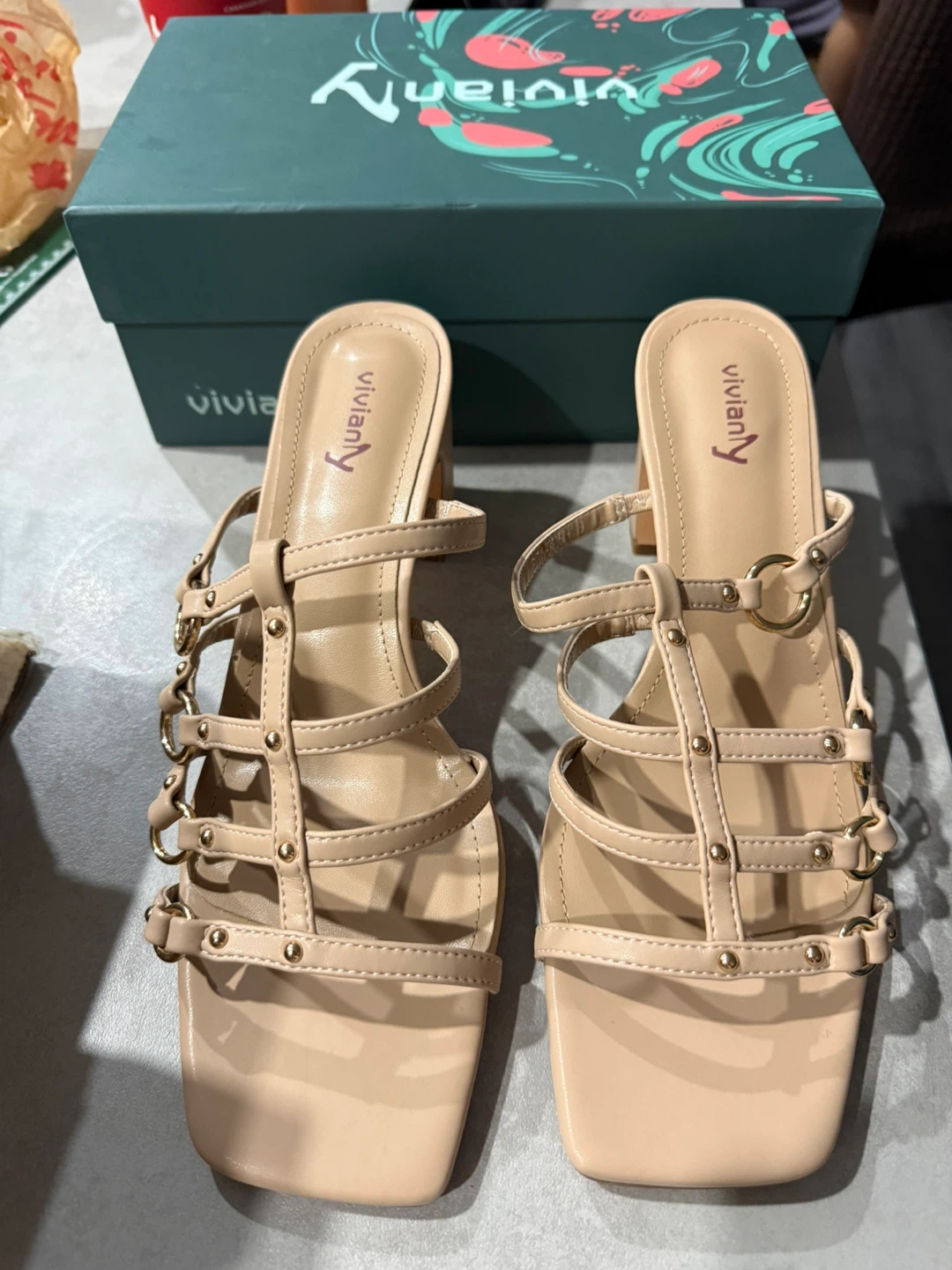 Vivianly Women's Beige Strappy Heeled Sandals Size 9 - photo 3