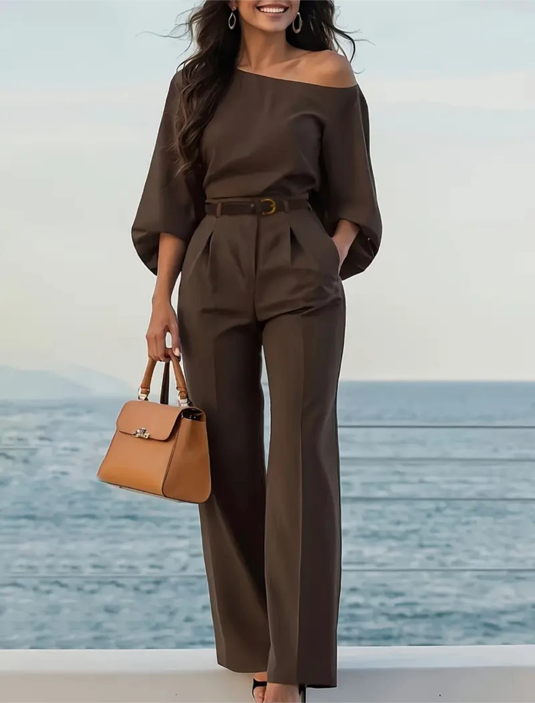 New Women's Brown 2pcs Set