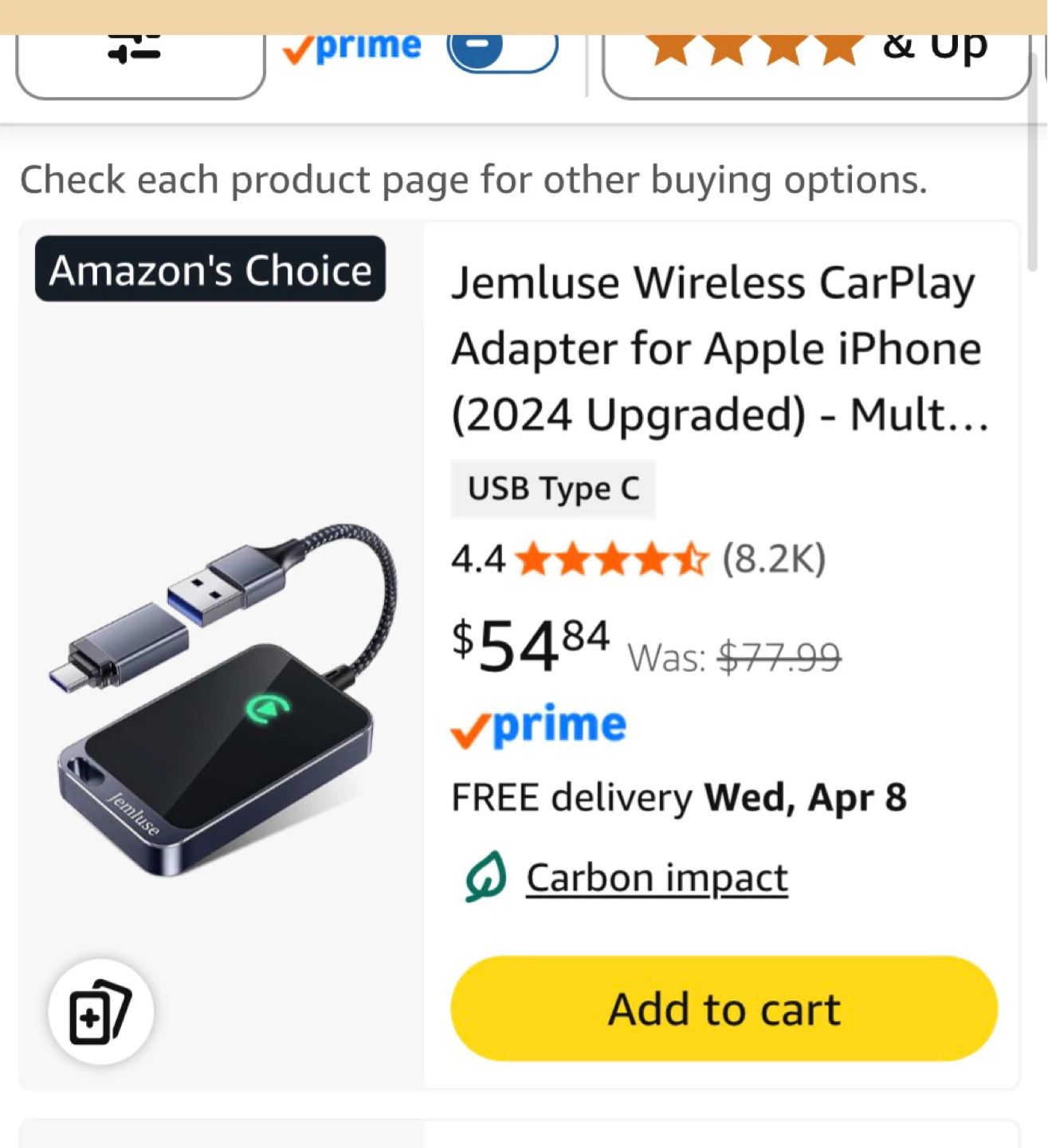 Jemluse Wireless CarPlay Adapter for Apple iPhone