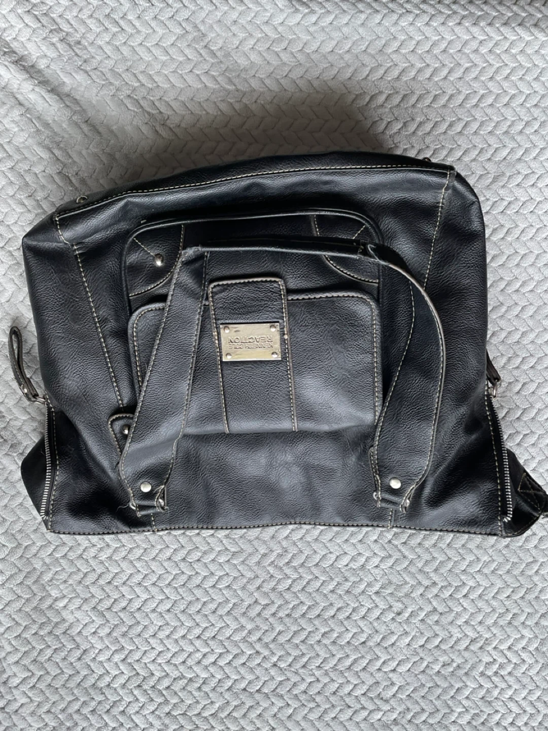 Kenneth Cole Reaction Black Faux Leather Tote Bag