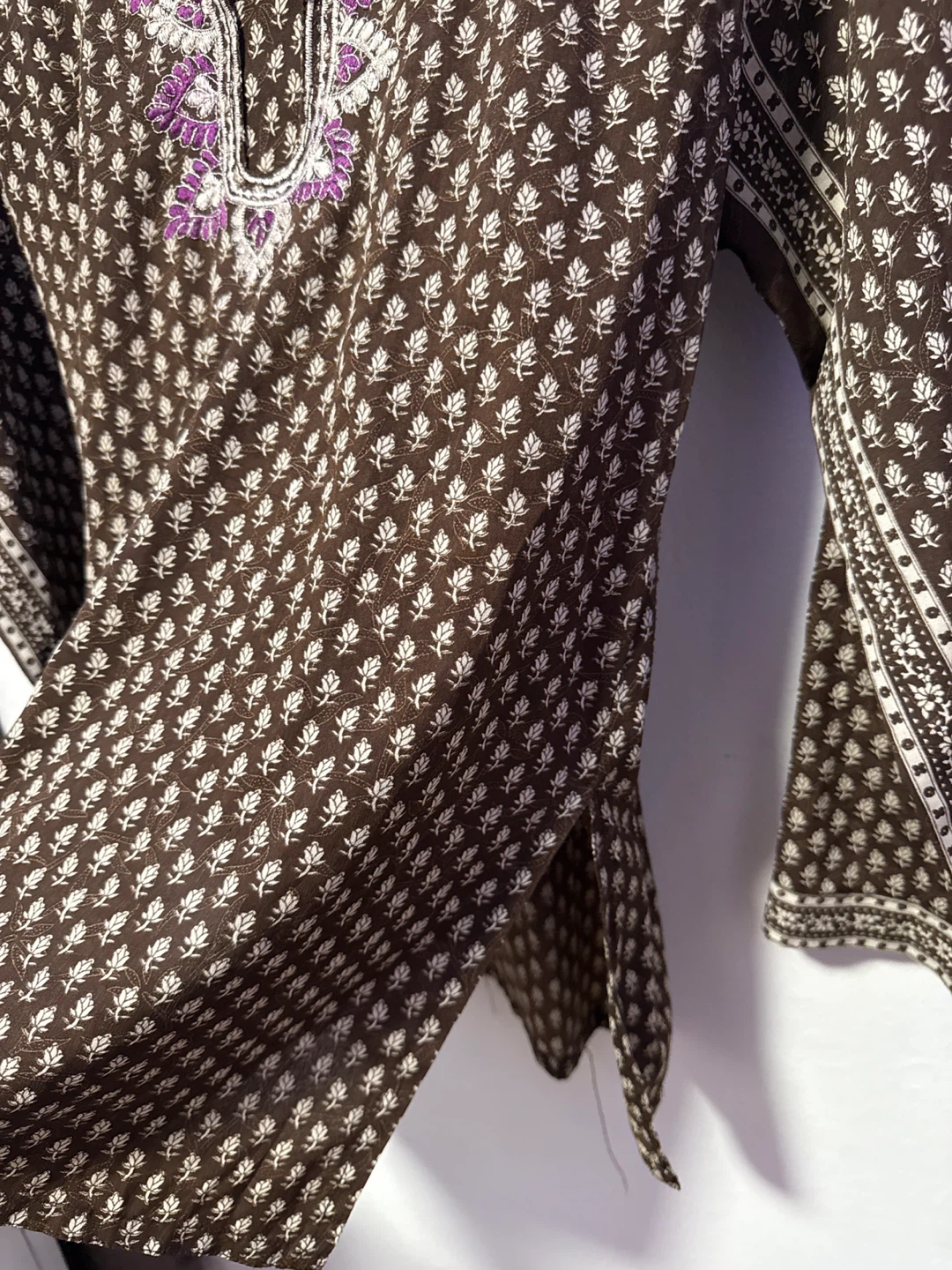Brown Print Tunic with Purple Embroidery - photo 4