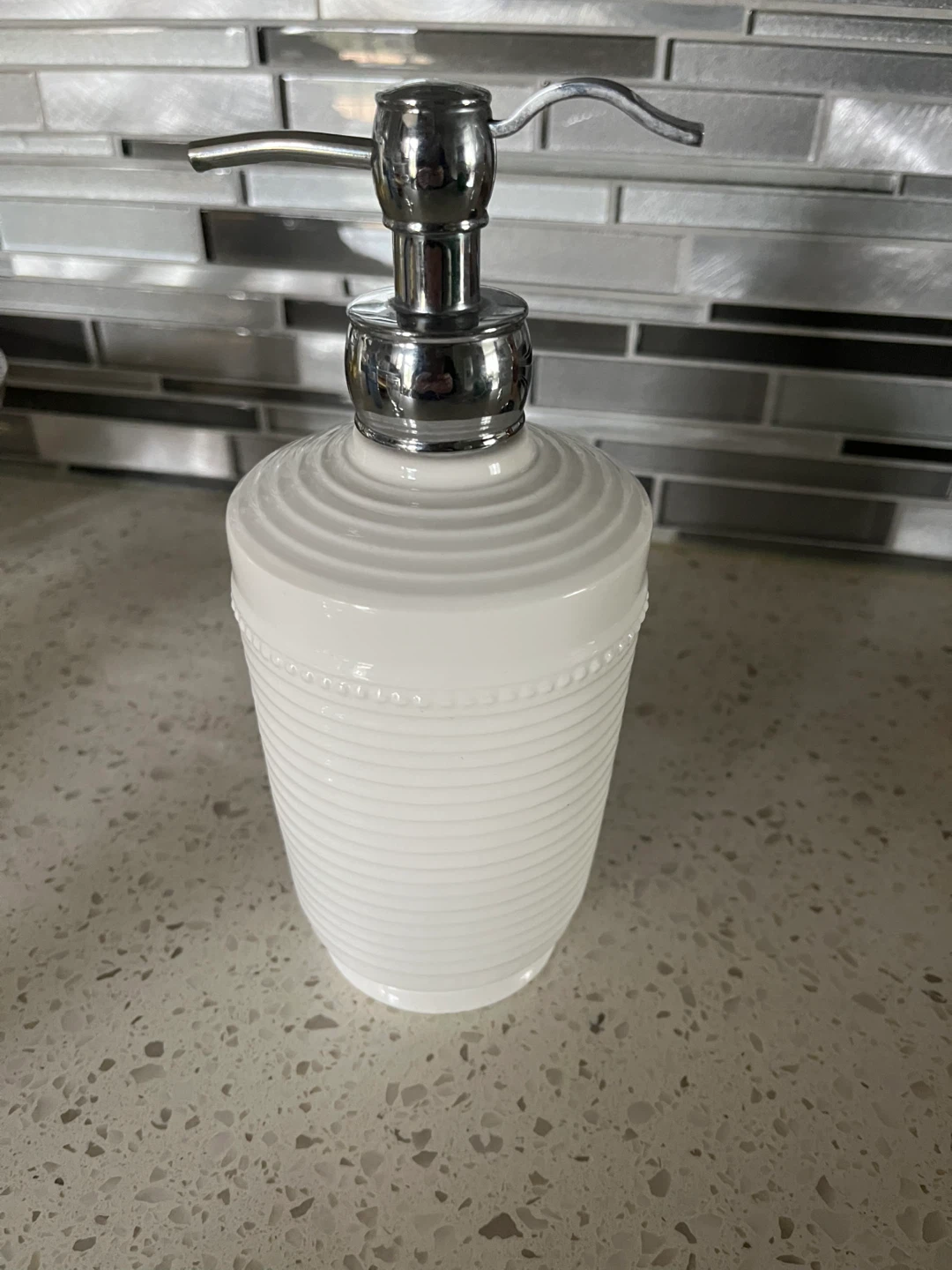 White Ceramic Soap Dispenser with Chrome Pump