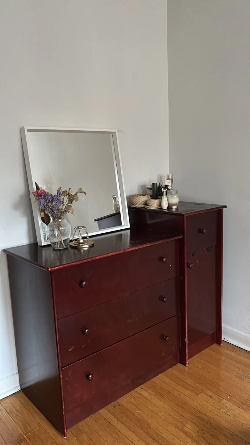 Cherry Finish Dresser with Cabinet & Storage