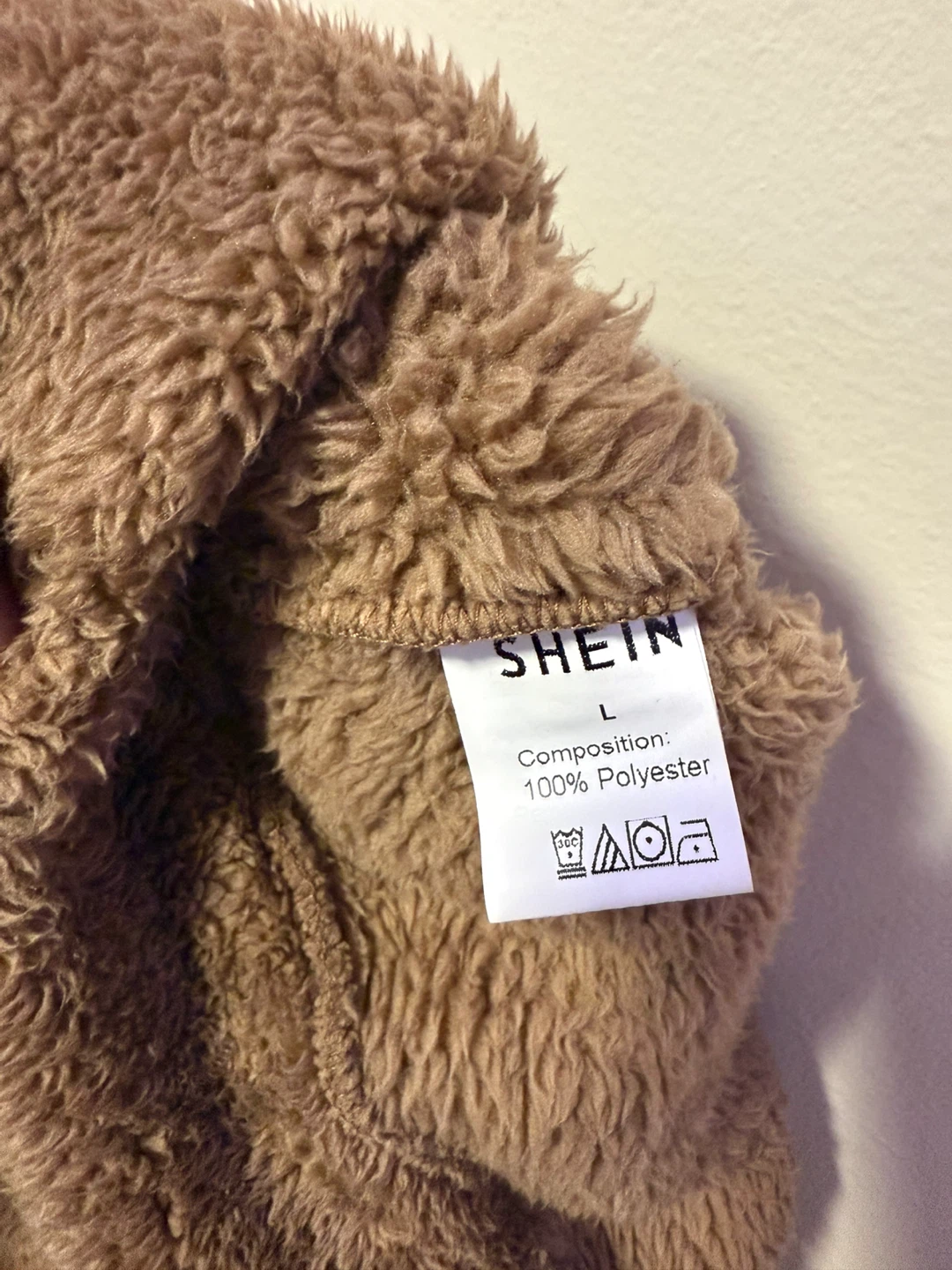 SHEIN Brown Faux Fur Teddy Hoodie with Ears - Size L - photo 3