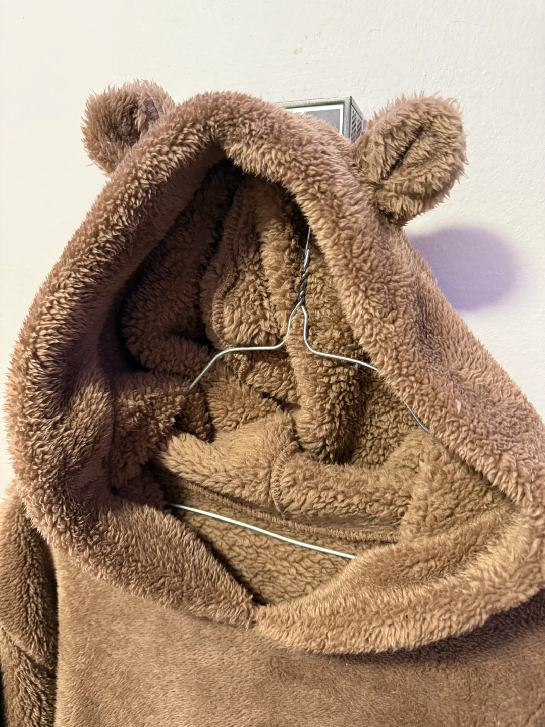 SHEIN Brown Faux Fur Teddy Hoodie with Ears - Size L - photo 2