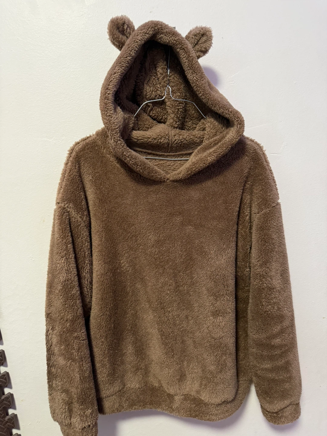 SHEIN Brown Faux Fur Teddy Hoodie with Ears - Size L