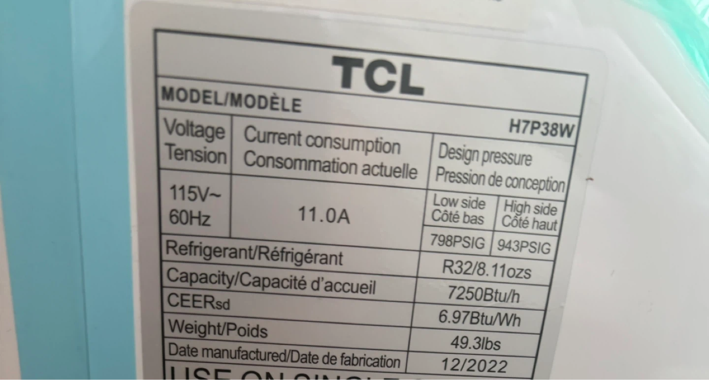 TCL Portable Air Conditioner - H7P38W - White