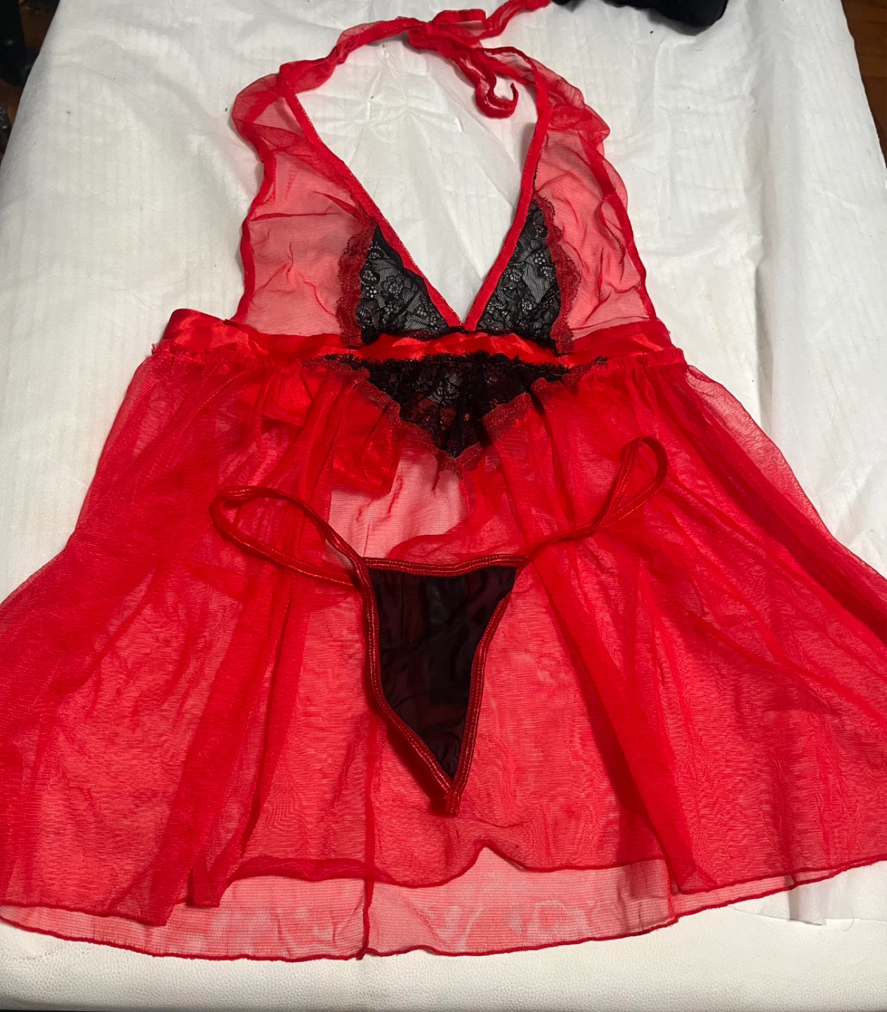 Red Babydoll Lingerie Set with G-string - photo 2