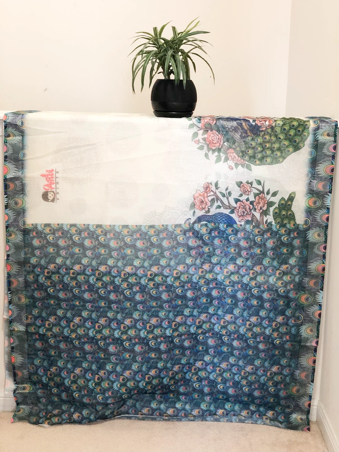 Cotton linen Peacock Floral saree - photo 3