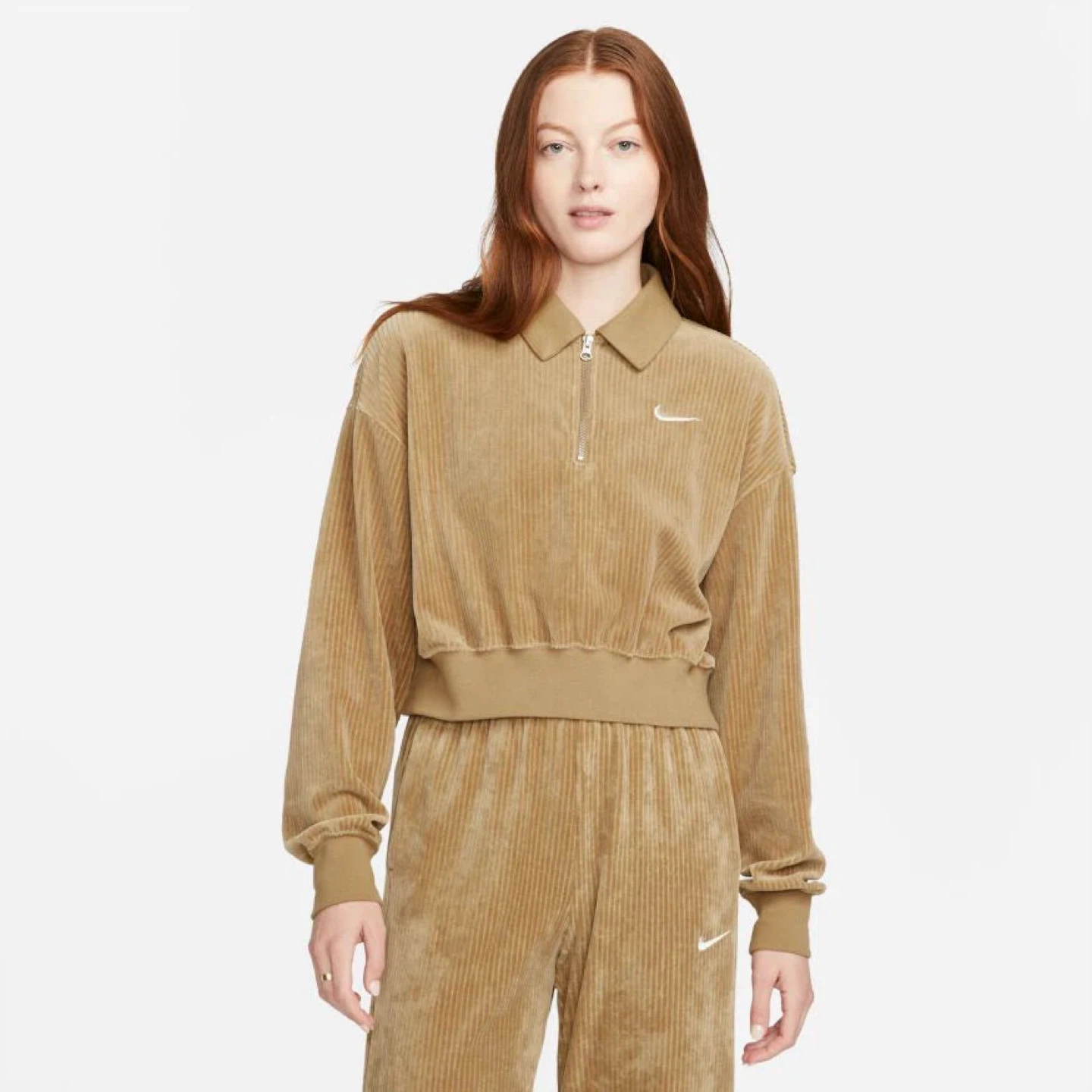 Nike SPORTSWEAR WOMEN VELOUR 1/4 ZIP Corduroy Crop Top