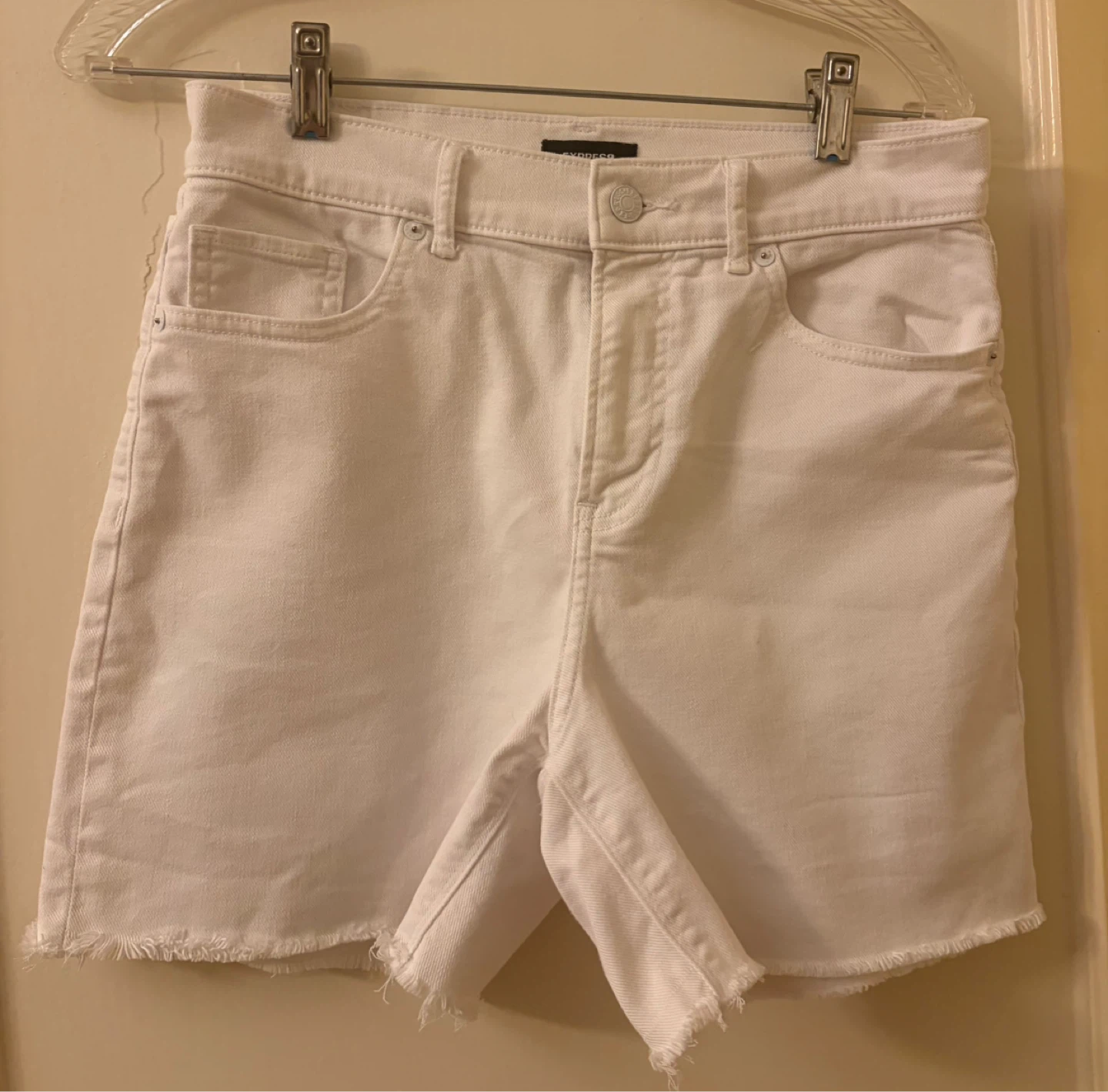Express White High Rise Midi Denim Shorts Size 2