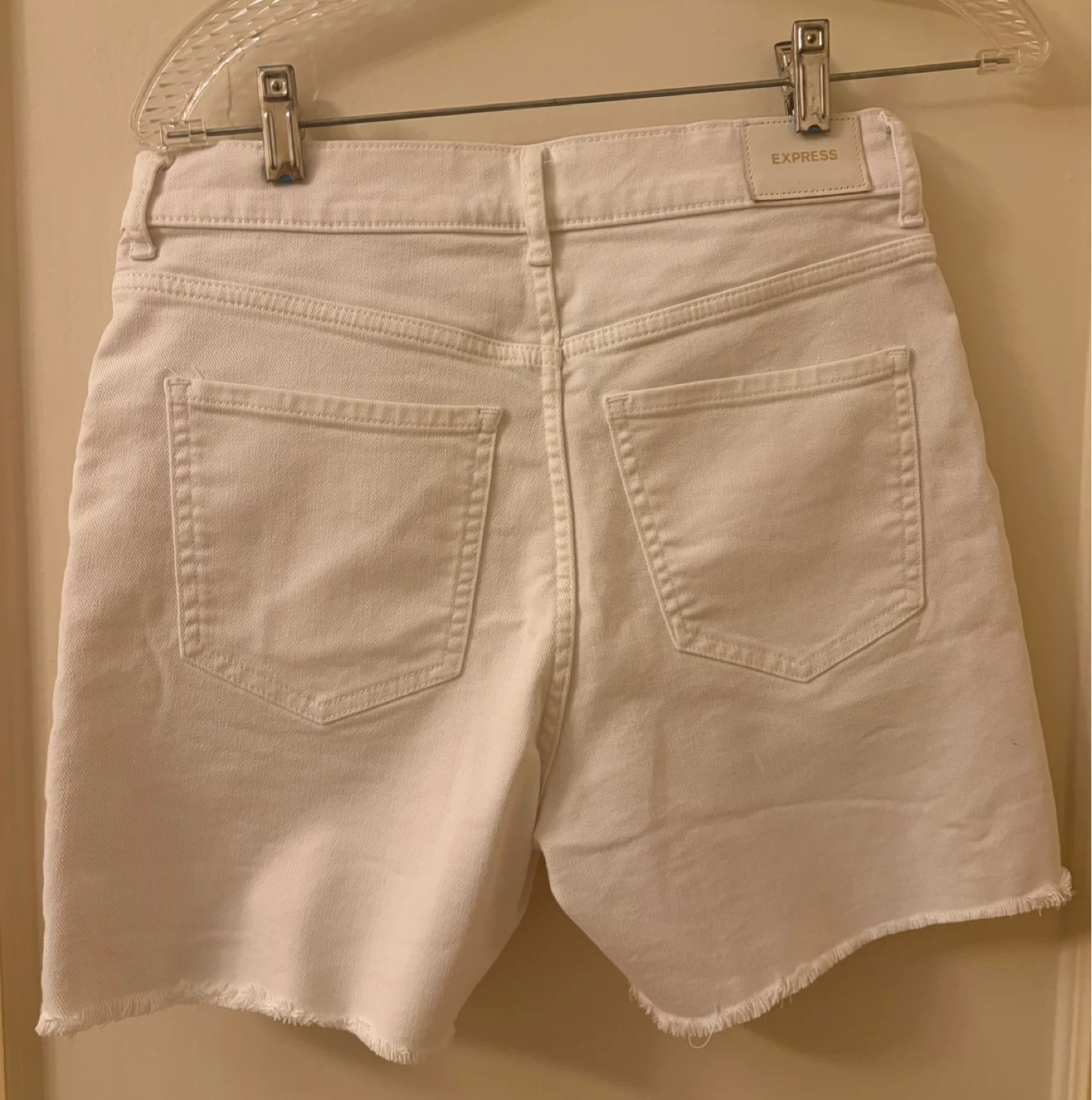 Express White High Rise Midi Denim Shorts Size 2 - photo 2