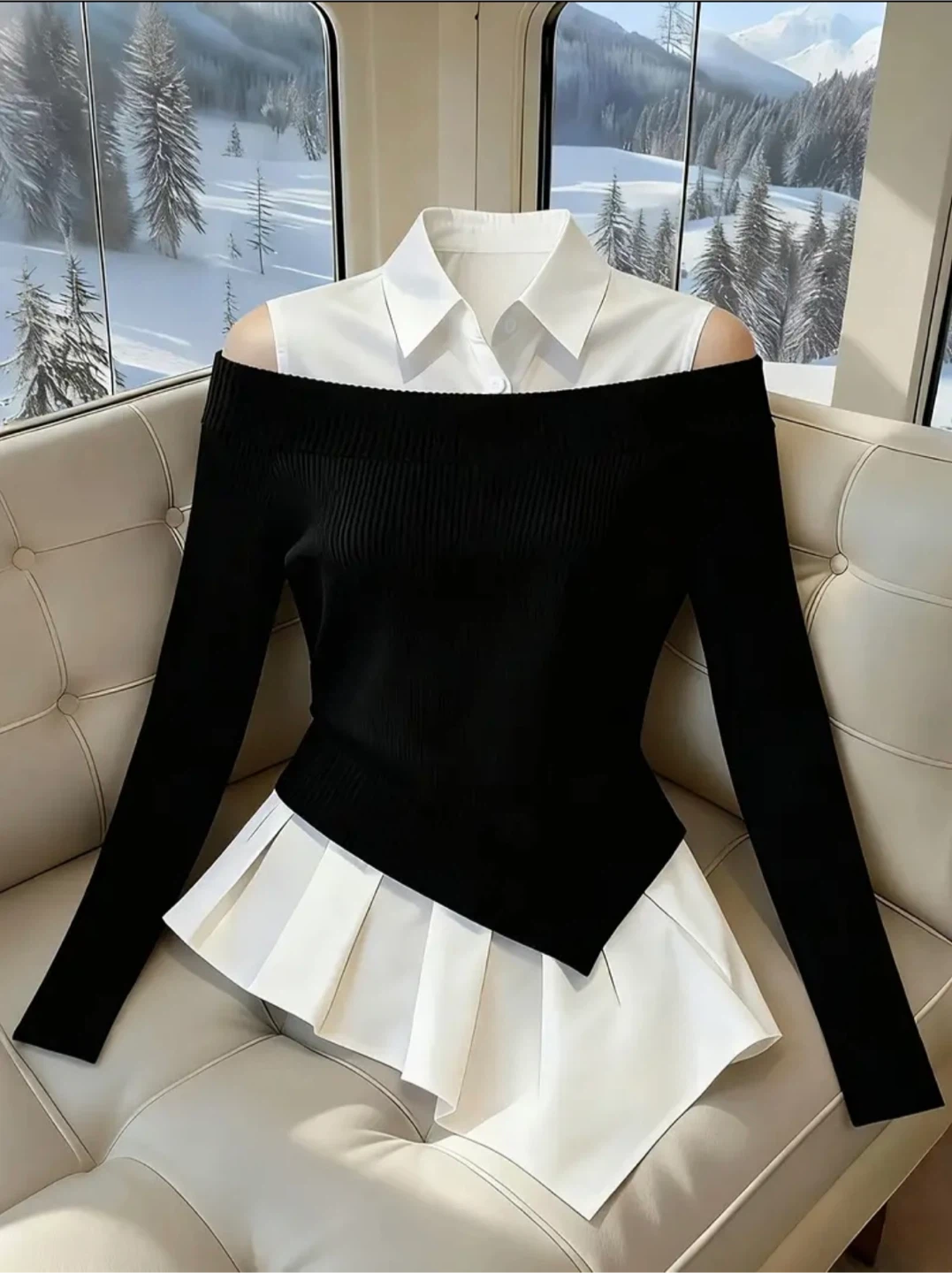 New Women's Black & White Long Sleeve Shirt