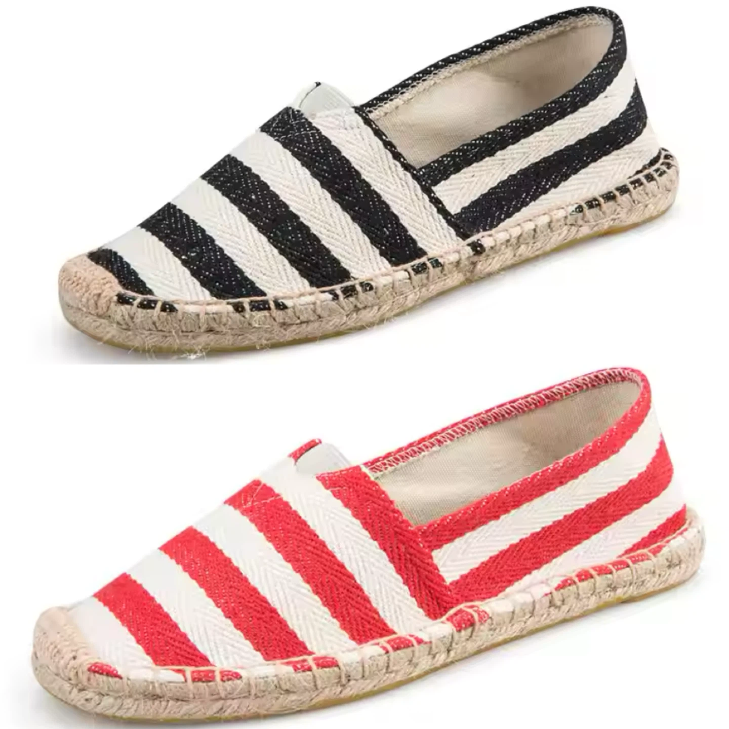 Striped Espadrille Flats - Red/White