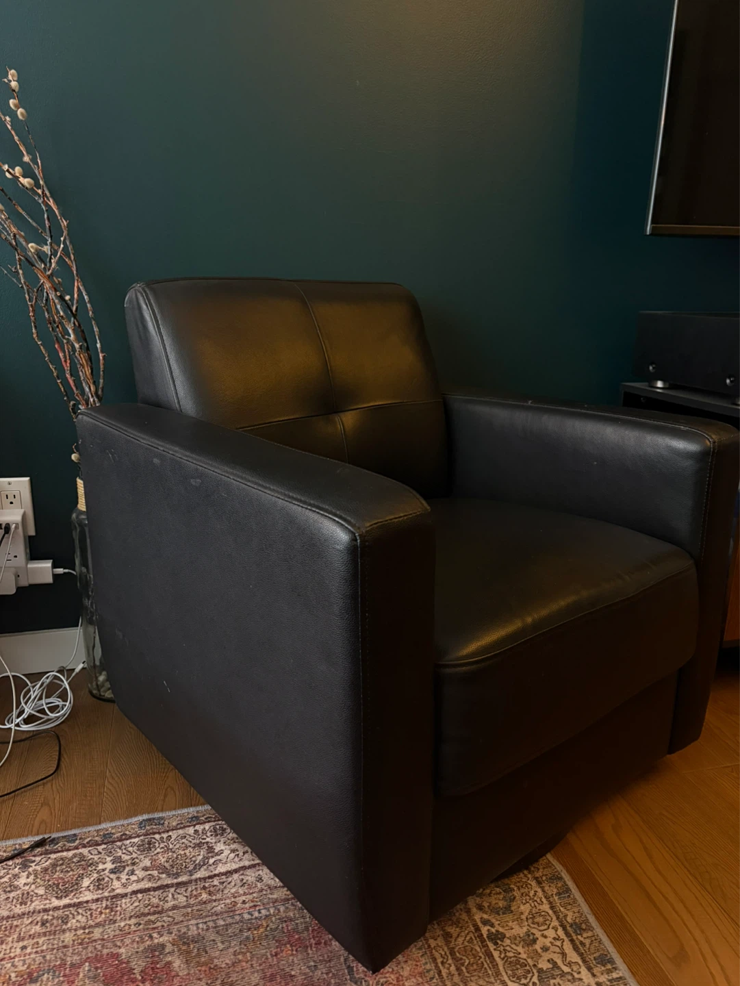 Black Leather Armchair - swivel - photo 2