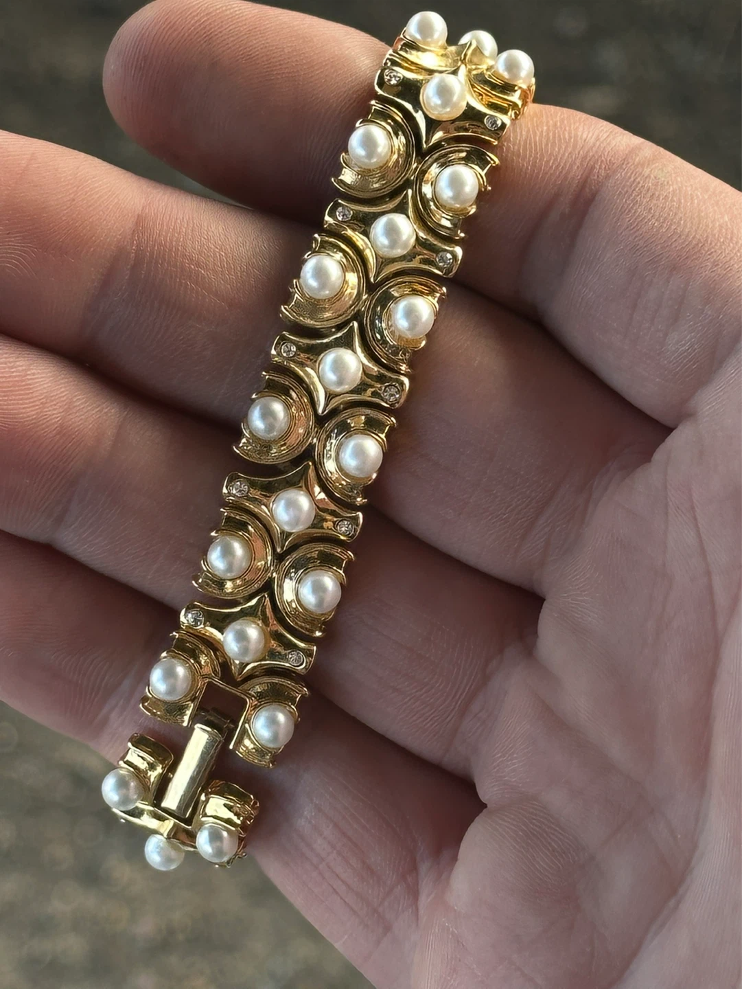 Rare signed Butler gold tone and faux pearl bracelet