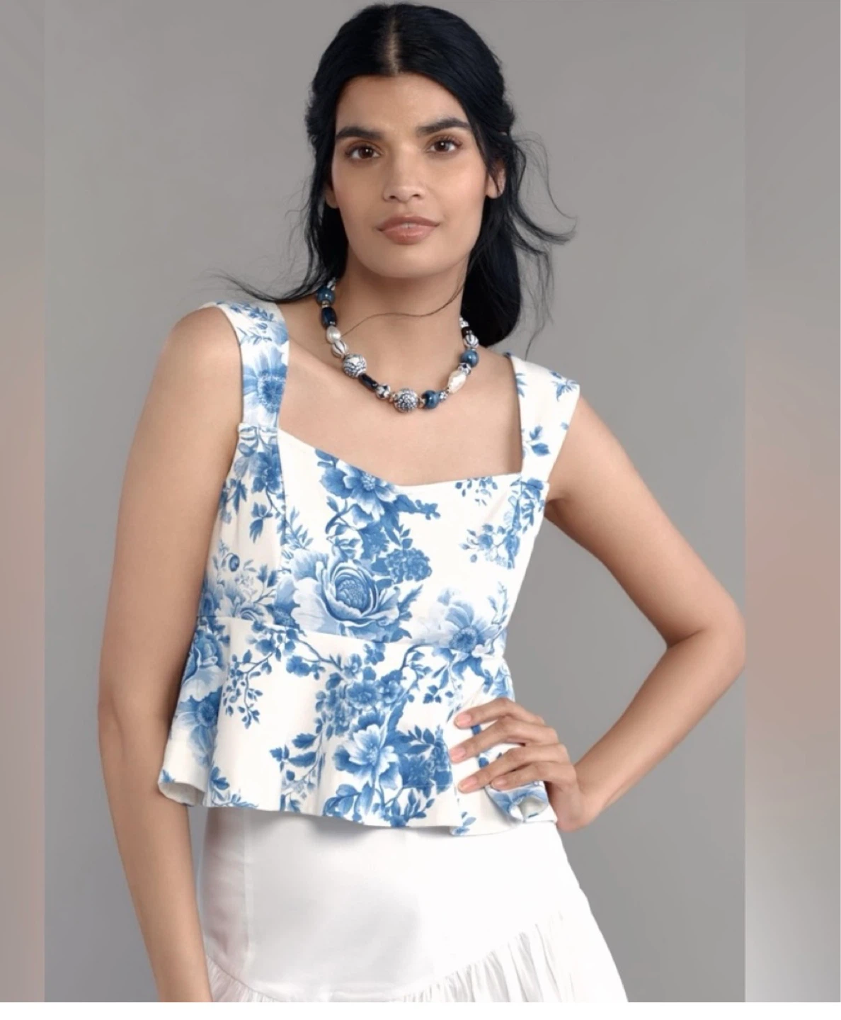 Anthropologie Blue and White Floral Tank Top