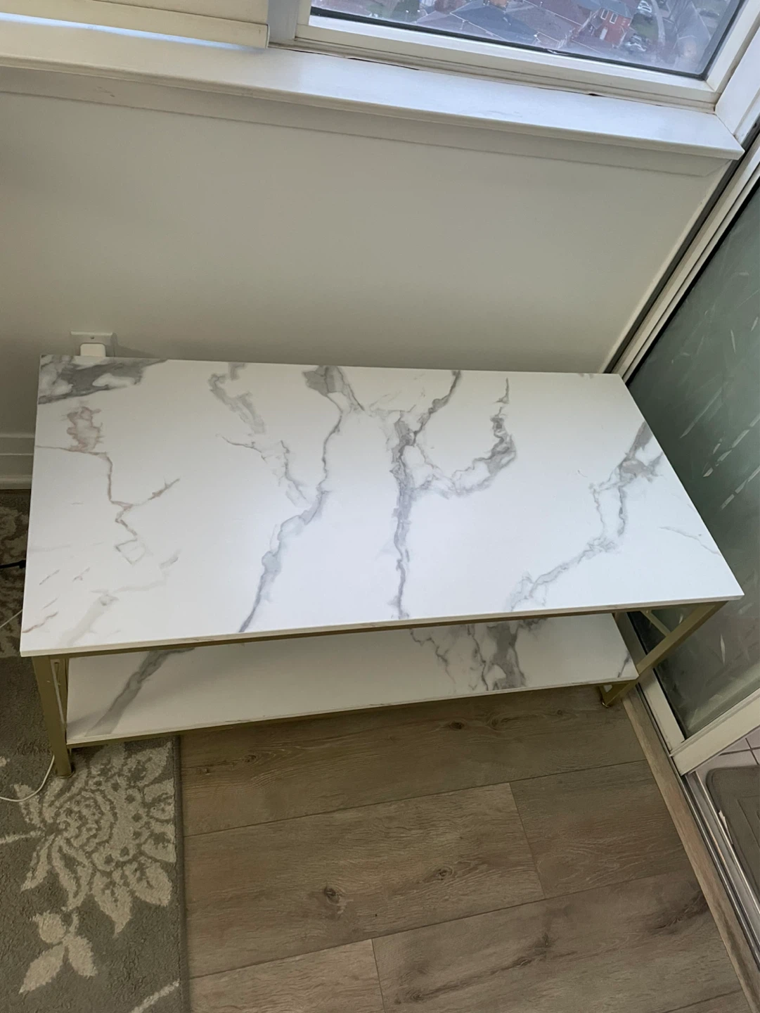 Marble-look Coffee Table with Gold Frame