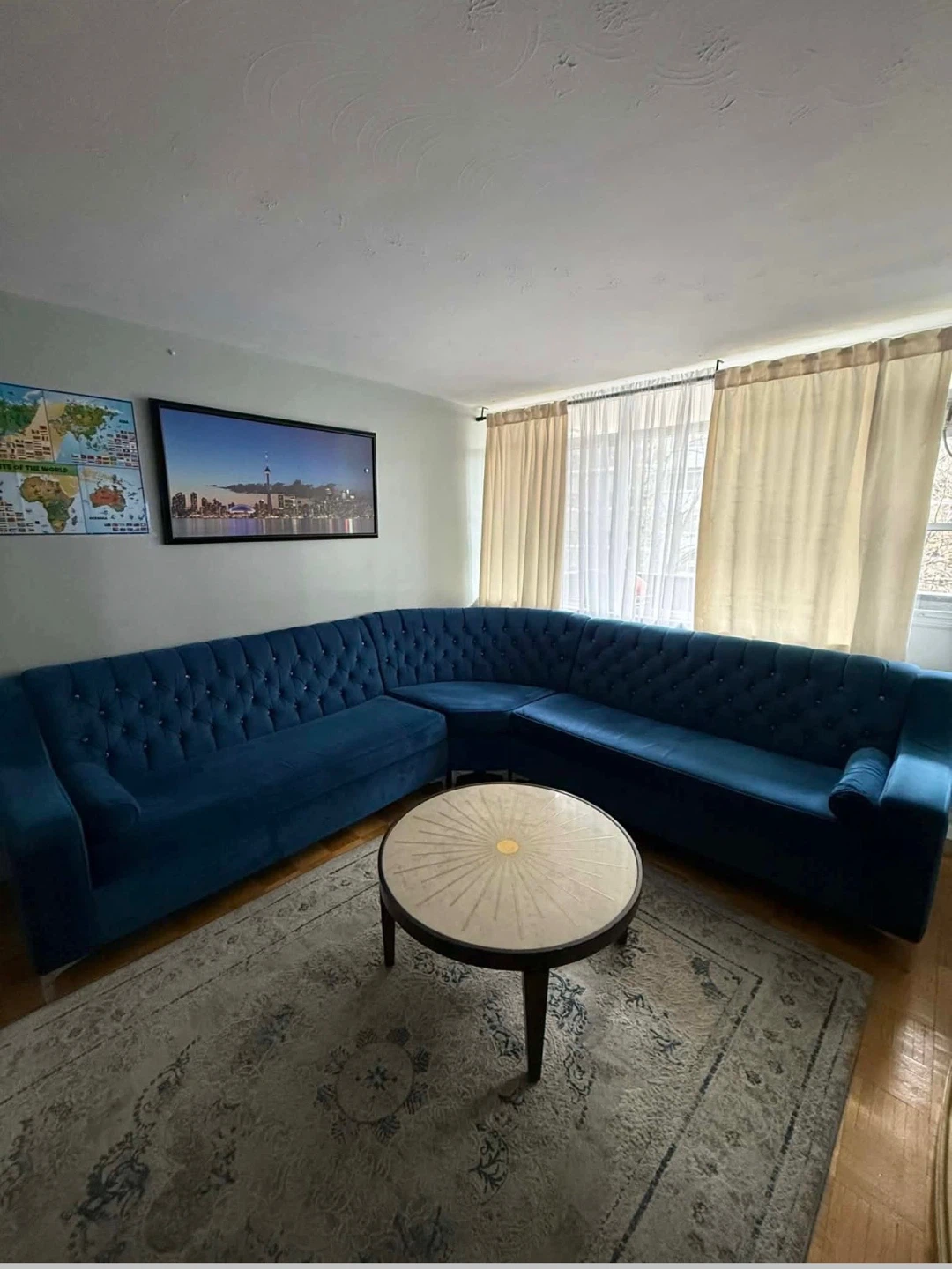 Tufted Teal Sectional Sofa